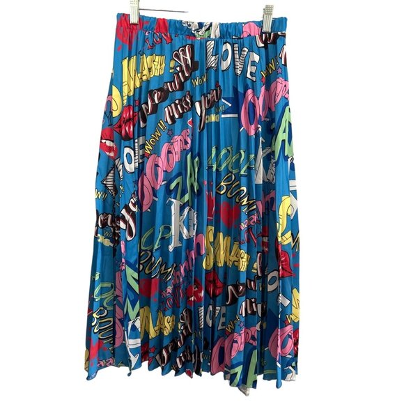 Colorful Graphic Print Women’s Pleated Skirt Elastic Waist Made In Italy - Picture 1 of 5